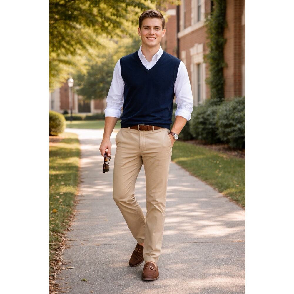Vintage 90s Jos A Bank Sweater Vest XL Men's Navy Blue‎ V-Neck Golf Preppy Knit
